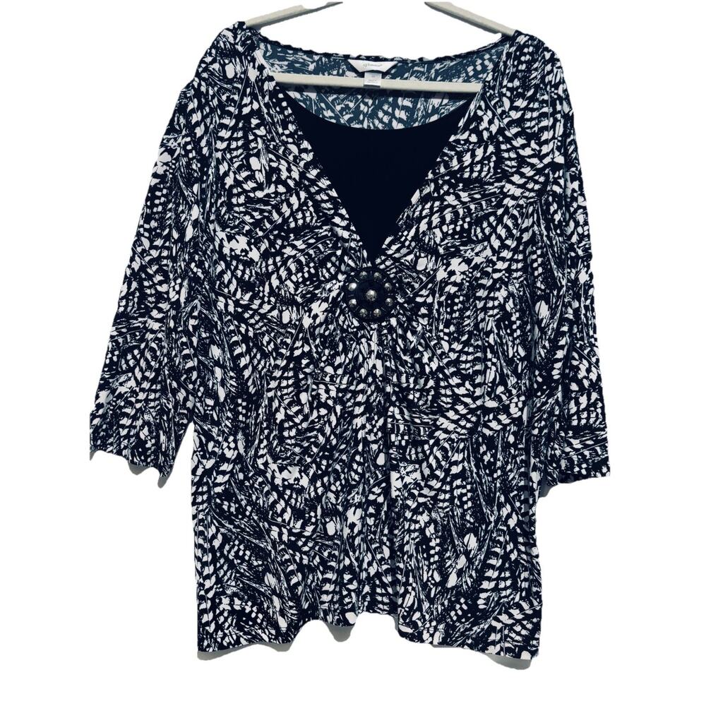 Christopher & Banks Women’s 2pc Top Plus Sz 2x Black White Studs Bead Artsy Work